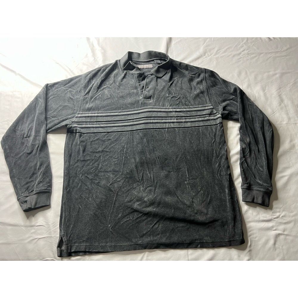 PIERRE CARDIN Men's Gray Striped Long‎ Sleeve Button Collared Grandpa Sweater L